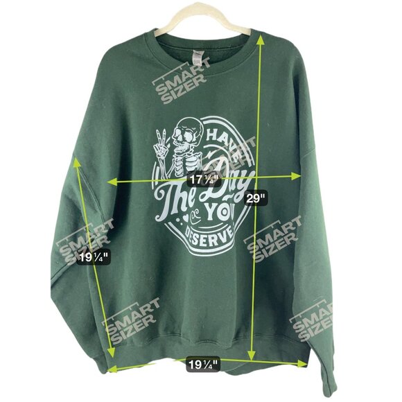 Gildan Heavy Blend Size 2XL Sweatshirt Green Skeleton Graphic Unisex  Oversized - Picture 5 of 7